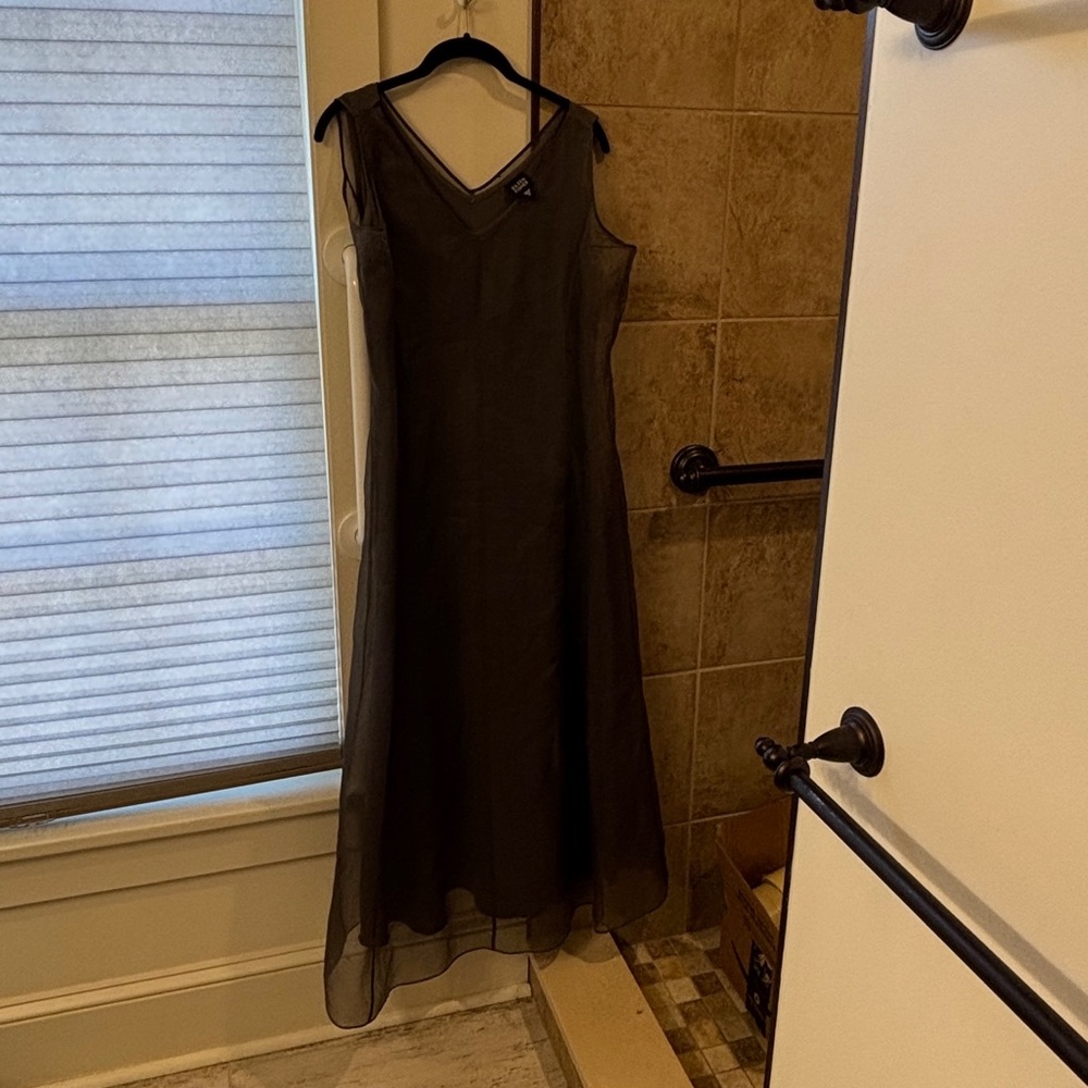 Last chance. Eileen Fisher 2 pc. Sleeveless Silk Maxi Shift Smokey Gray. Size M.